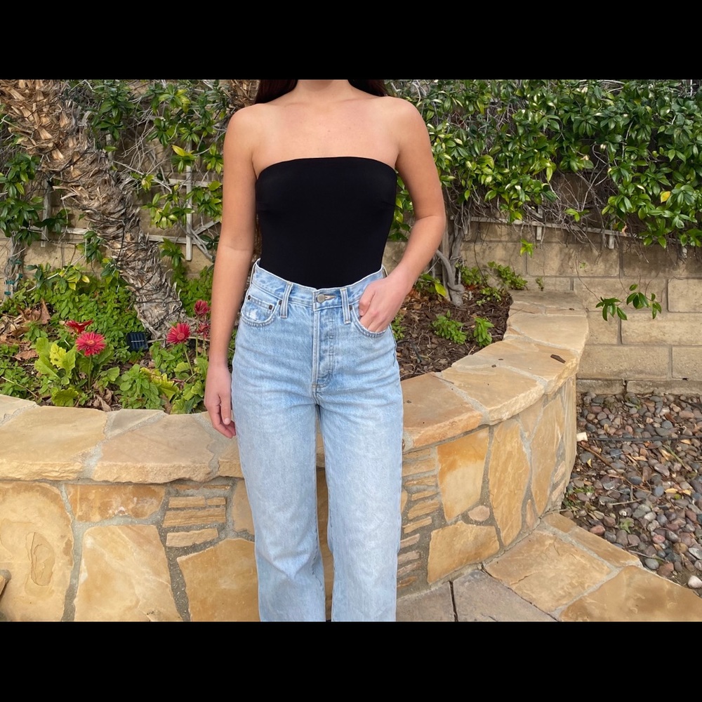 Strapless black body suit from tobi